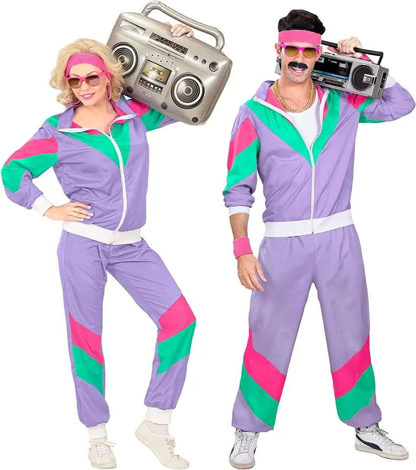 Widmann - Kostuum jaren 80 trainingspak, jas en broek, assi-pak, proll-pak, retrostijl, verschillende maten, badkamer-party, 80ties, carnaval tweedehands  