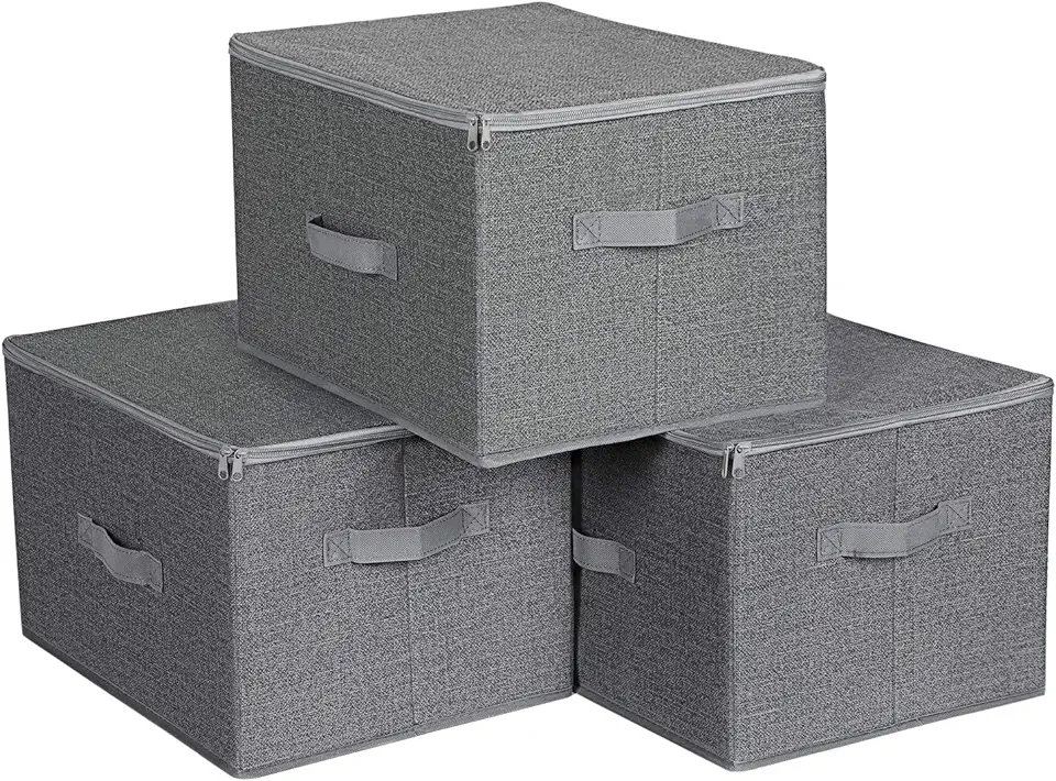 SONGMICS Opbergboxen met deksel, set van 3, Opvouwbare stoffen dozen met handvaten, voor het opbergen van kleding en spiegelspullen, grijs RYZB03G tweedehands  