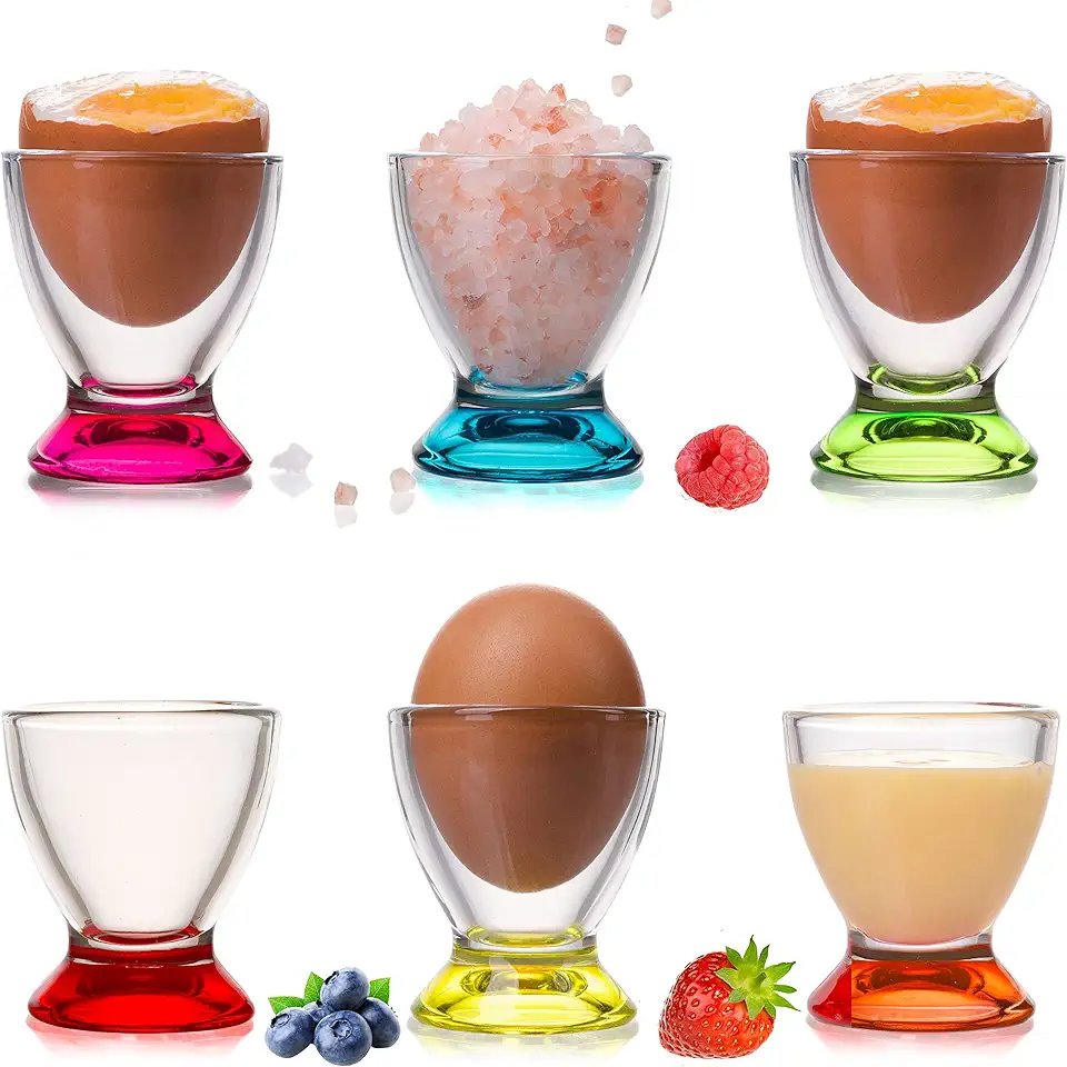 Gebruikt, PLATINUX Eierdopjes set kleurrijk van glas (6-delig) eierstandaard ontbijt Egg-Cup eierhouder Brunch tweedehands  