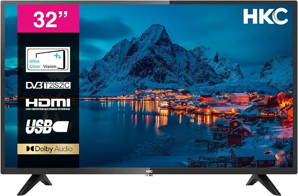 HKC 32D1 32 inch TV (80 cm), Dolby Audio, Triple Tuner DVB-C / T2 / S2, CI+, HDMI, USB, digitale audio-uitgang, Hotelmodus inbegrepen tweedehands  