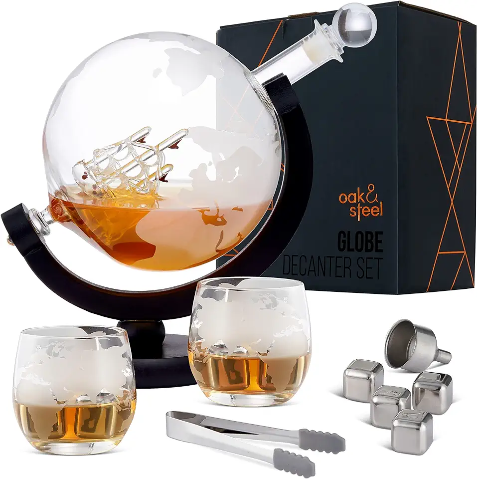 Whisky Karaf Set, Globe Decanteer Cadeauset, 1500 ml – Inclusief Glazen, Whiskey Stenen en Glazen Stopper tweedehands  