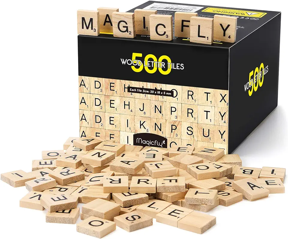 Magicfly 500 Stuks Scrabble Tegels, Hout ambacht Scrabble Brieven Woordtegels, A-Z voor Houten Cadeau Decoratie & Scrabble kruiswoordraadselspel, gebruikt tweedehands  