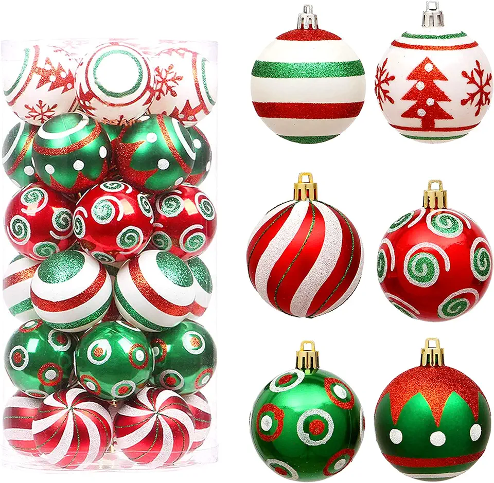 Kerstballen, kunststof kerstballen, 30 stuks, 6 cm, kerstboomversiering, kerstballen van kunststof, kerstdecoratie voor klassieke kerstboomversiering, bruiloftsdecoratie (rood, groen en wit) tweedehands  