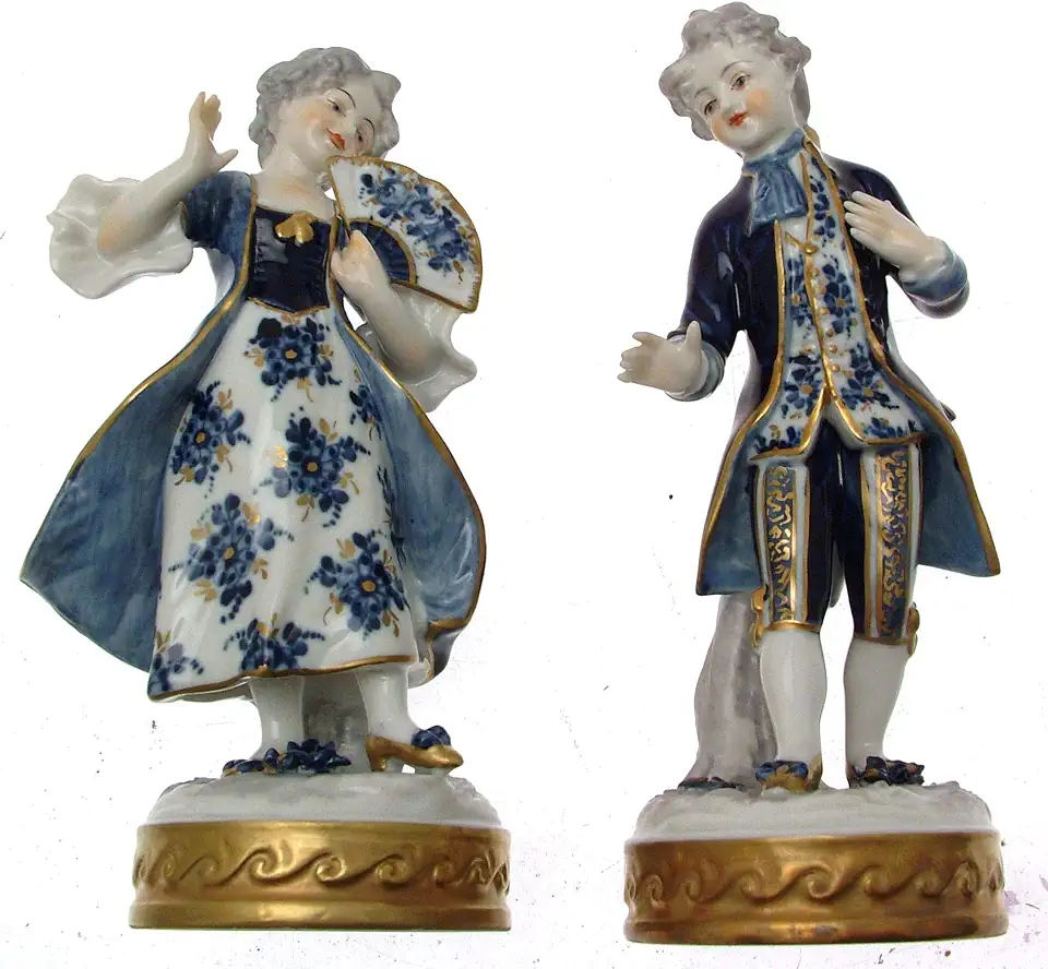 Rudolstadt Paar Continentaal Figuren Blauw Wit & Gilt Periode Jurk Volkstedt NEGR185 tweedehands  