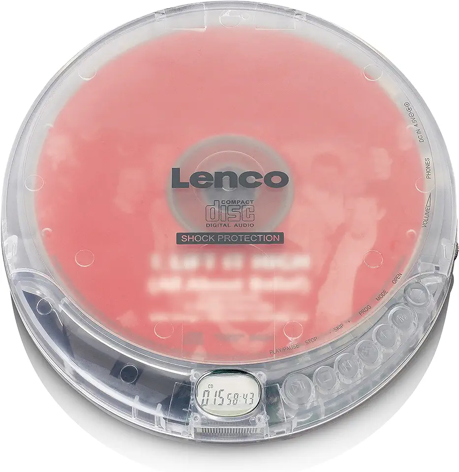 Lenco CD-speler CD-202 Discman met LCD-display - met anti-shock - MP3 - batterij- en netfunctie - luisterboekfunctie - inclusief stereo-koptelefoon, USB-oplaadkabel - transparant tweedehands  