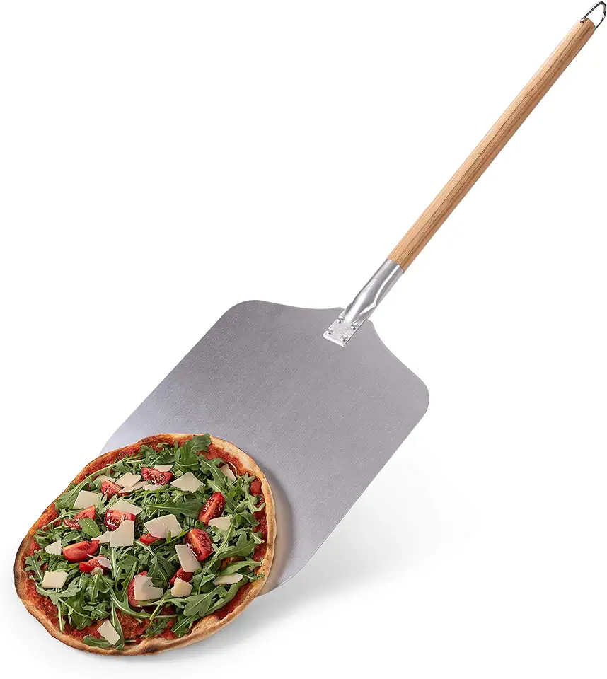 Blumtal pizzaschep met een groot oppervlak - 30,5 cm x 30,5 cm, aluminium pizzaschuiver, houten handvat 85 cm tweedehands  