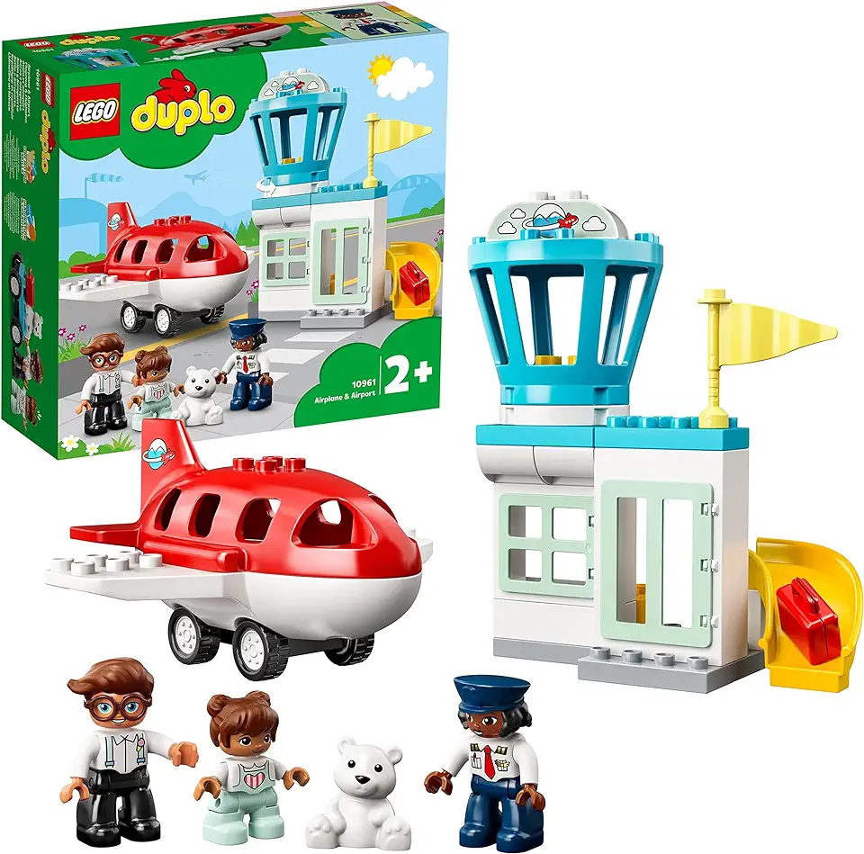 LEGO 10961 DUPLO Town Vliegtuig & Vliegveld, Peuter Speelgoed voor Kinderen Vanaf 2 Jaar Oud met Piloot Figuur tweedehands  