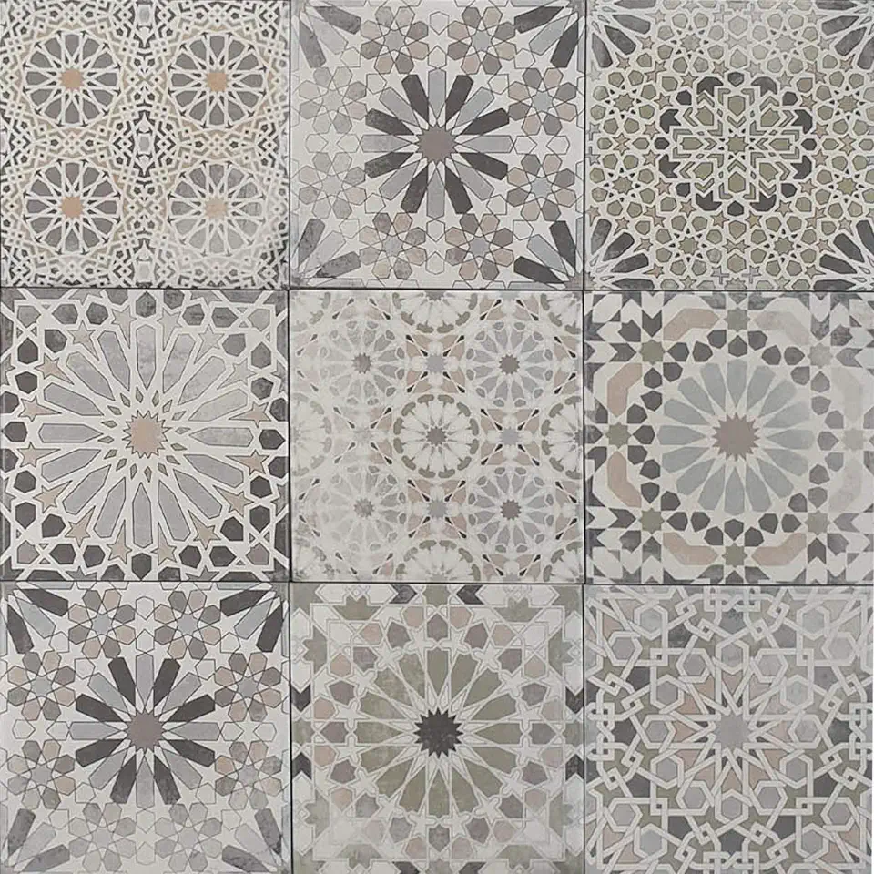 Gebruikt, 1 patroontegel | Marokkaanse patchwork tegel Arabesque 18,7 x 18,7 cm | fijnsteengoed vorstbestendig | voor keuken, hal, badkamer en keukenachterwand | MF700 tweedehands  