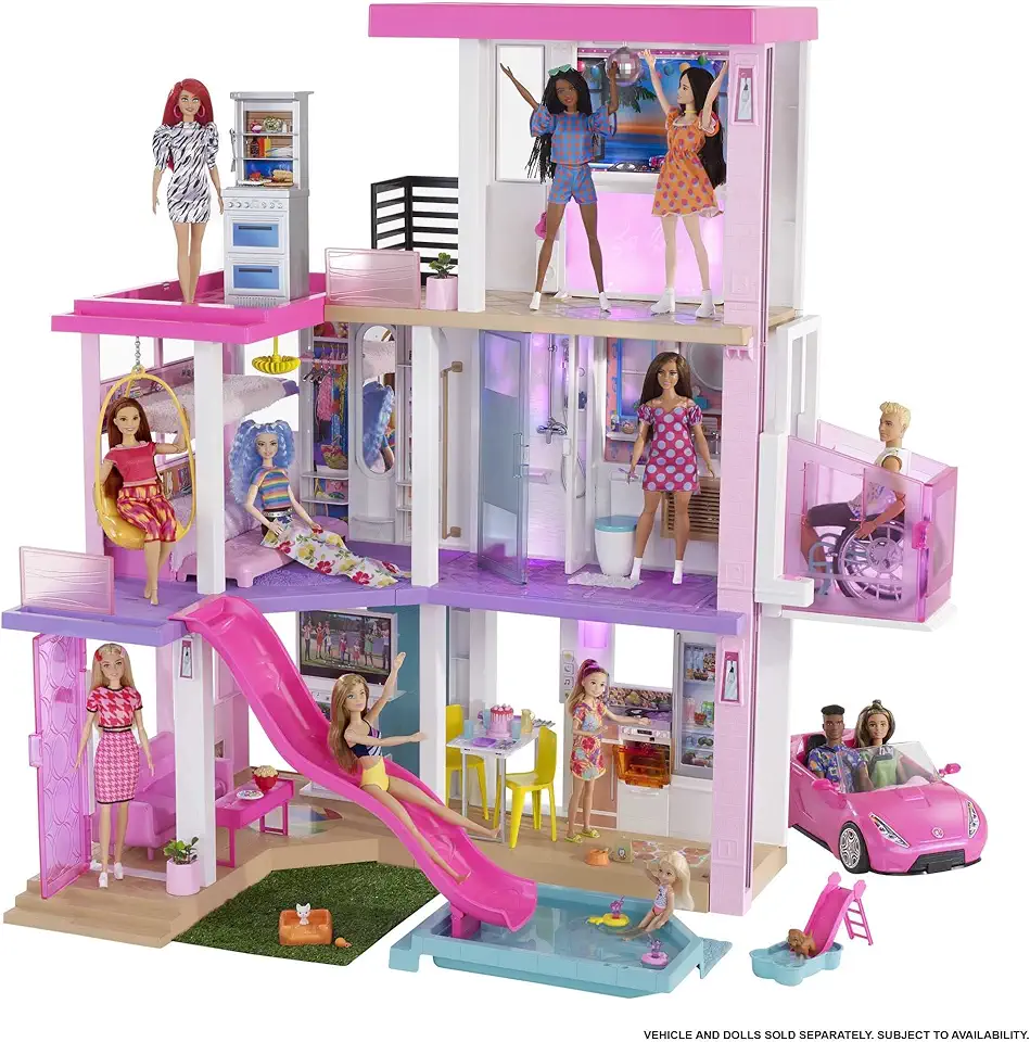 Barbie Droomhuis-speelset - Poppenhuis met Zwembad, Glijbaan en Lift - 3 Verdiepingen - Licht en Geluid - 75+ Onderdelen - 1,14 m - Cadeau voor 3+, gebruikt tweedehands  