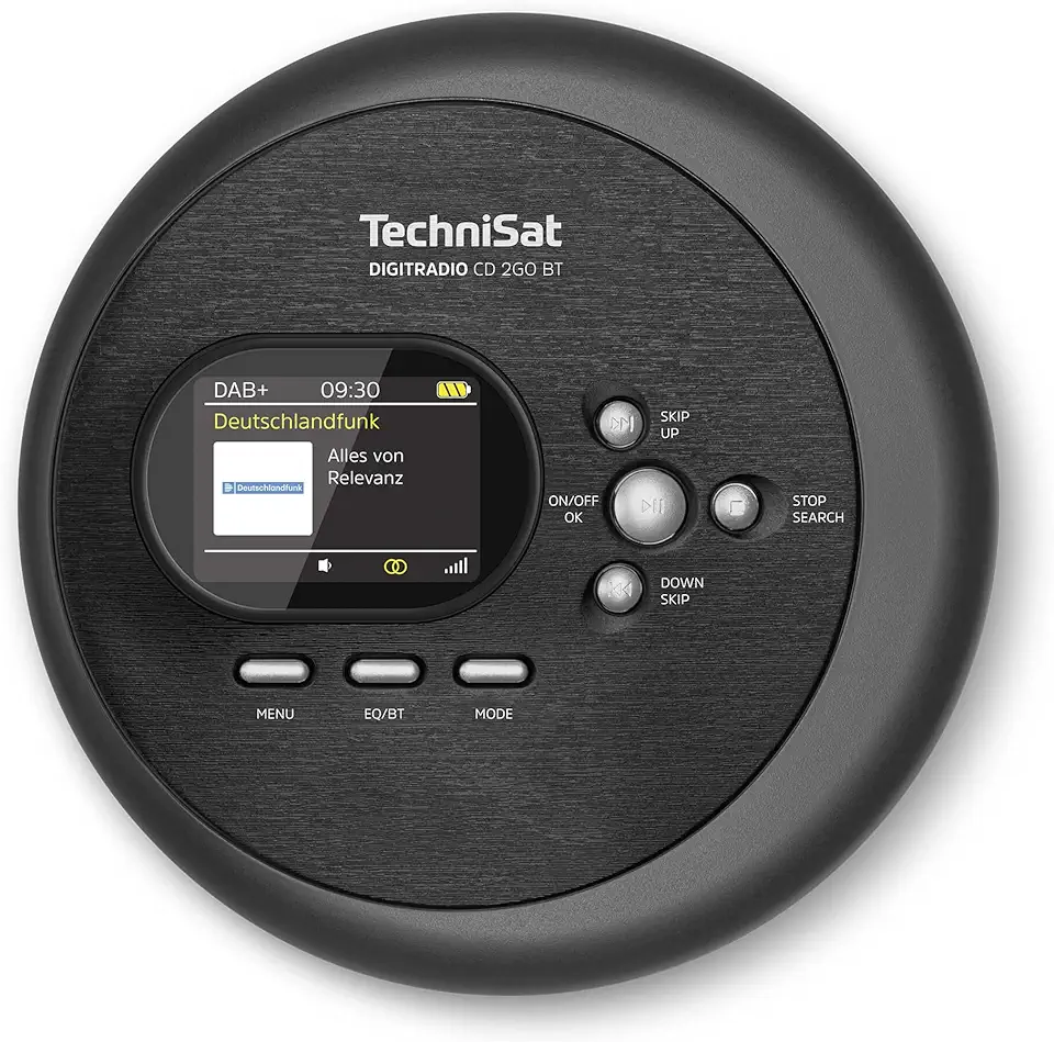 TechniSat DIGITRADIO CD 2GO BT - draagbare cd-speler (Discman, met MP3-resume-functie, Bluetooth, ASP, hoofdtelefoon met geïntegreerde antenne, DAB+/FM-ontvangst, equalizer, favoriet geheugen) zwart tweedehands  