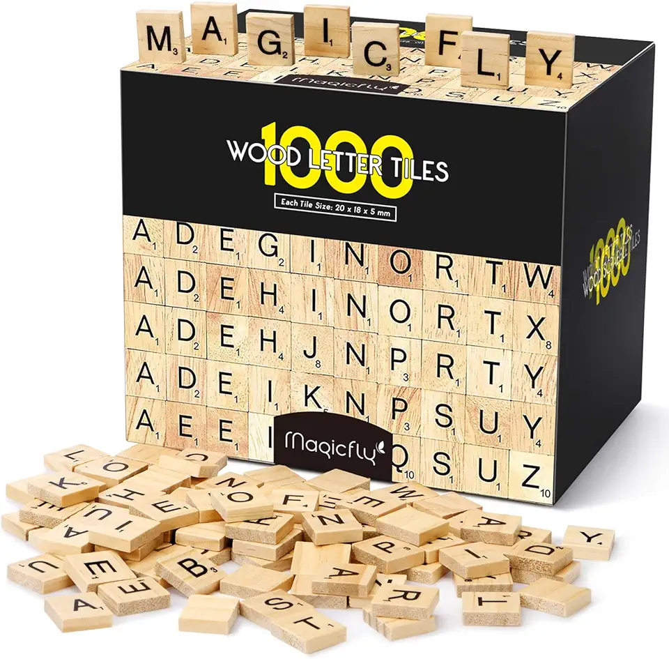 Magicfly 1000 stuks houten brieventegels, houten tegels A-Z hoofdletters perfect voor kunst en ambachten, brieftegels, spelling, doe-het-zelf projecten tweedehands  