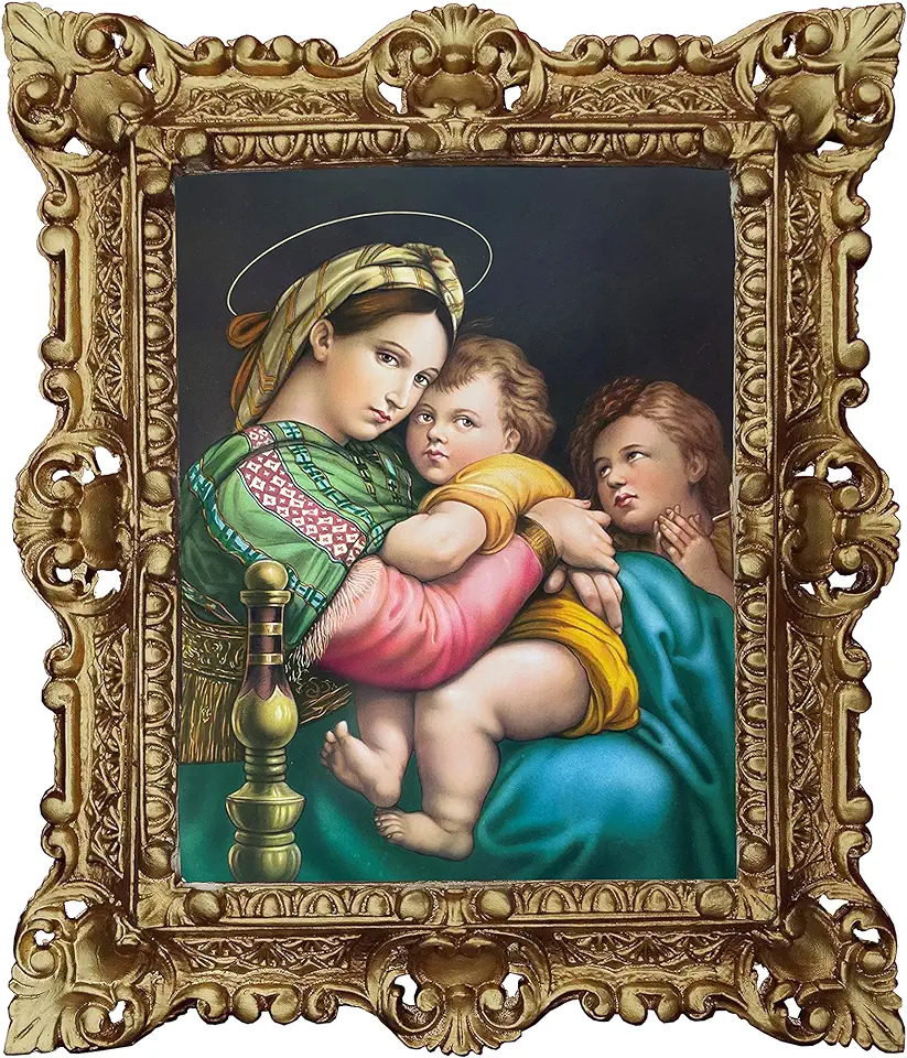 Gebruikt, Muurfoto Ikonen Madonna Della Seggiola heiligenbeeld beeld barokframe 45x38 cm tweedehands  