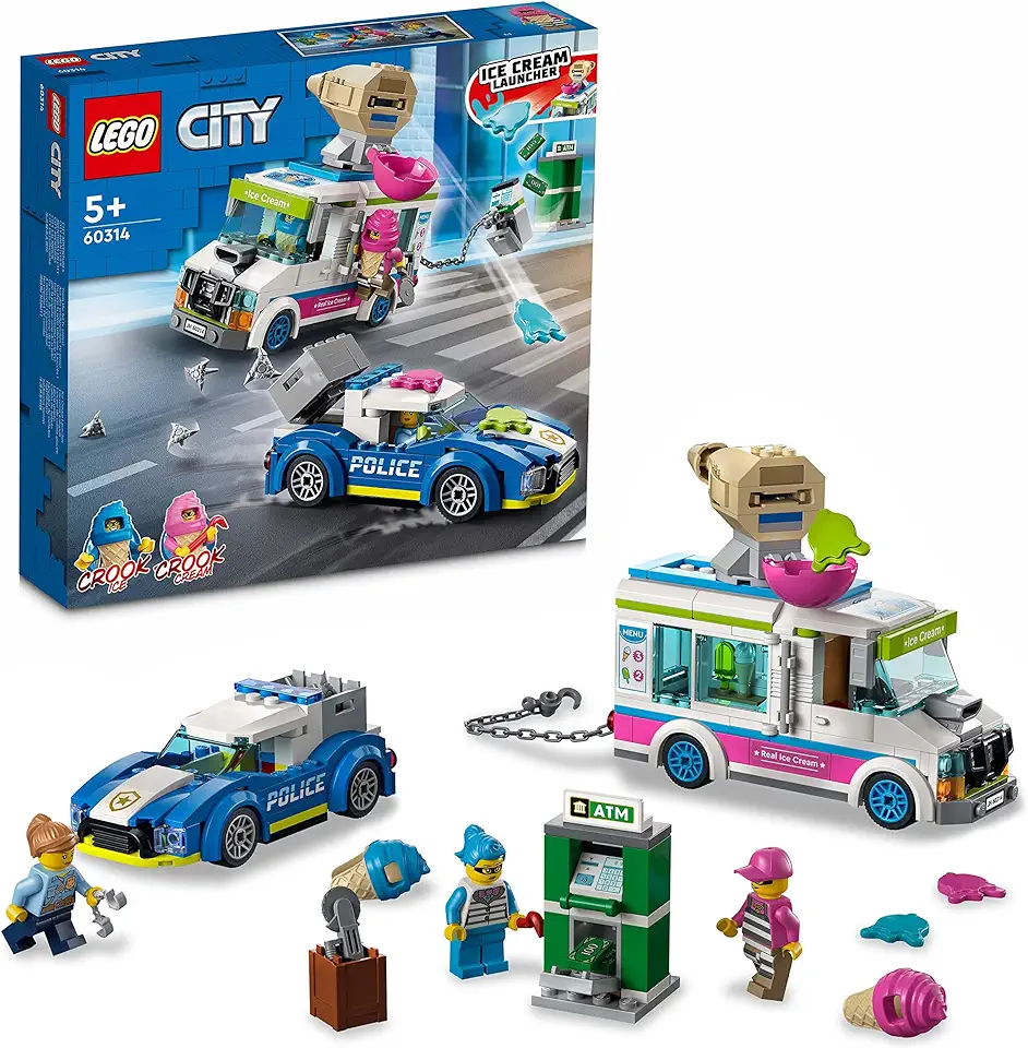 LEGO 60314 City IJswagen Politieachtervolging, Politie Speelgoed Auto met Onderscheppingsvoertuig, Jongens en Meisjes vanaf 5 Jaar tweedehands  