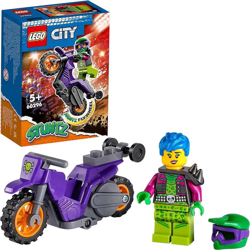 LEGO 60296 City Stuntz Wheelie Stuntmotor Set Met Motor Met Vliegwielaandrijving & Minifiguur Racer, Speelgoed Voor Kinderen Van 5 Jaar tweedehands  
