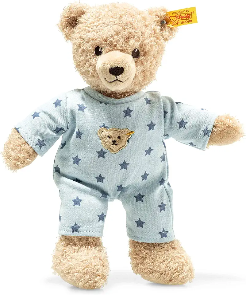 STEIFF Teddy and Me 241642 Teddybeer voor jongens en meisjes, 25 cm, teddybeer met blauwe pyjama, knuffeldier voor baby's, zacht en wasbaar, beige/blauw tweedehands  