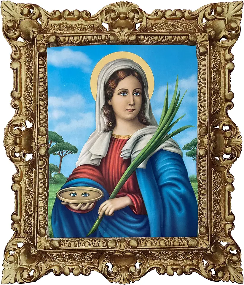 Wandafbeelding heiligenbeeld Madonna Moeder S. Lucia Syraku afbeelding barokframe 45x38 cm tweedehands  