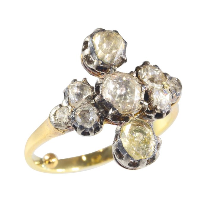 NO RESERVE PRICE - 18 carati Oro giallo - Anello Diamante - Vintage antico anno 1900 Ridimensionamento usato  
