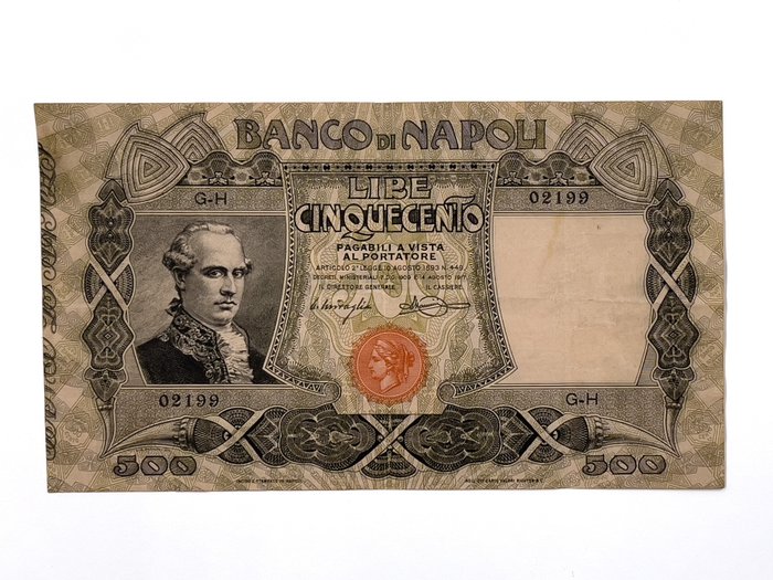 Italia, Banco di Napoli - 500 Lire 14/08/1917 "Filangeri" - Gigante BN 14G Banconote Banconote usato  