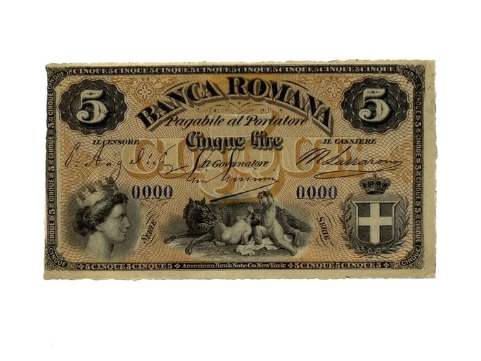 Italia, Banca di Roma - 5 lire - Banca Di Roma - Campione Specimen Lire 1872 - Gigante usato  