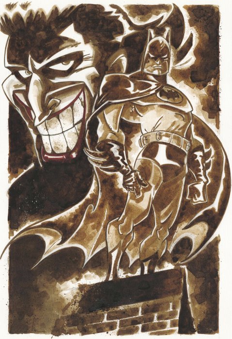 Usato, Batman vs Joker - Original Coffee Painting - Opera d'arte originale di GUTI - firmata usato  