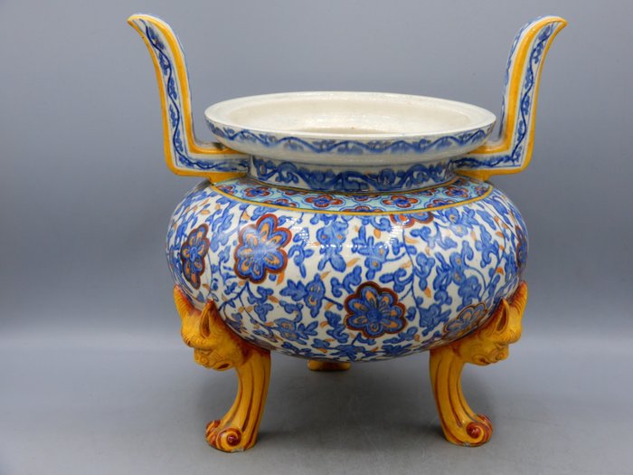 Gien - Portavaso a forma di incensiere - Ceramica Antiquariato Oggetti di ceramica e vetro usato  
