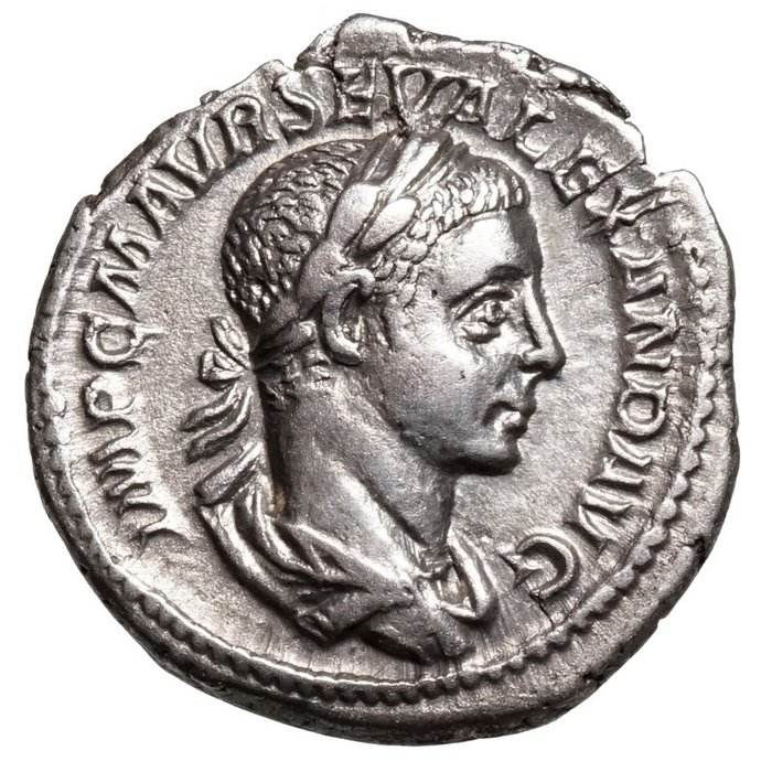 Usato, Impero romano. Alessandro Severo (222-235 d.C.). Argento Denarius,  Rom, Kaiser hält Globus usato  