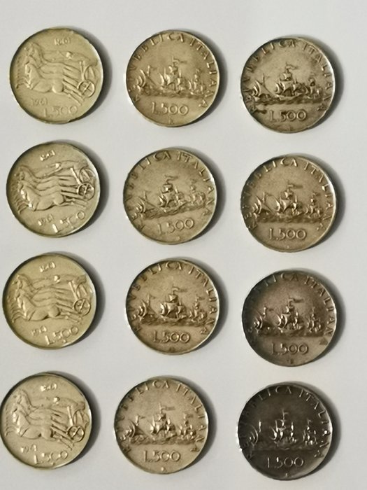 Italia, Repubblica Italiana. 500 Lire argento (12 pezzi) - "Caravelle" + "Unità d'Italia" usato  