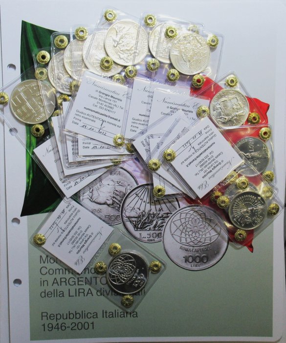 Italia, Repubblica Italiana. 500 + 1000 lire commemorativi dal 1961 al 2001 FDC Monete usato  