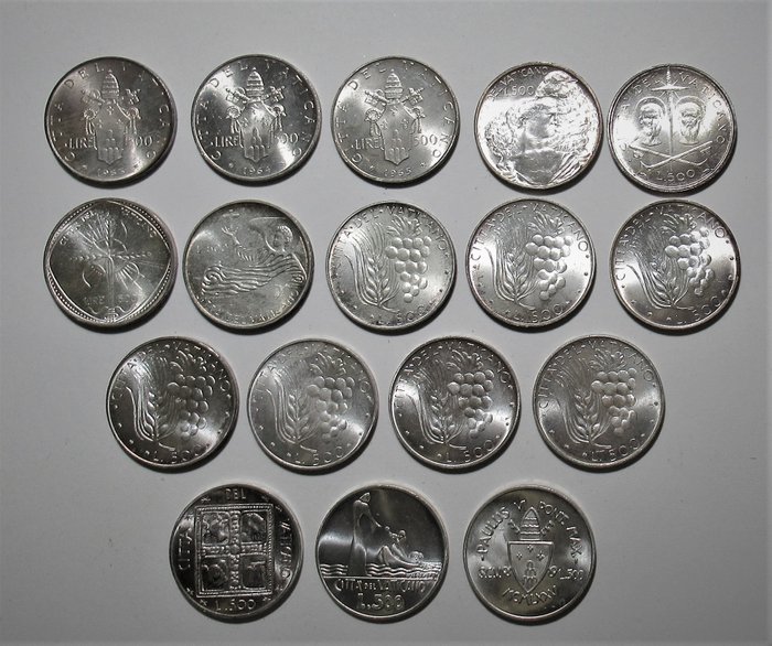 Vaticano. Paolo VI (1963-1978). 500 Lire serie completa 1963 - 1978 + Anno Santo 1975 usato  