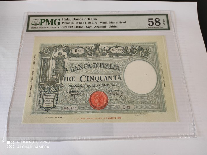Italia Regno - 50 Lire 08/10/1943 Grande "L" (B.I.) - Gigante BI 12A; Pick 65 Banconote usato  