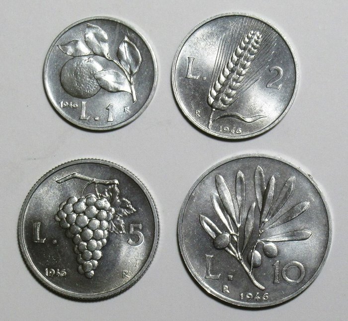 Usato, Italia, Repubblica Italiana. 1-2-5-10 lire 1946 serie completa Monete dal mondo Monete usato  