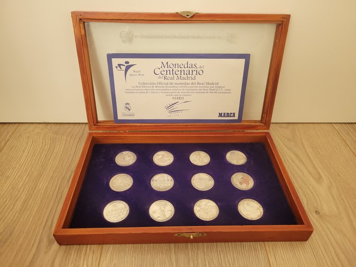 Real Madrid - Classificatore + collezione completa di monete d'argento Centenario 1902-2002 usato  