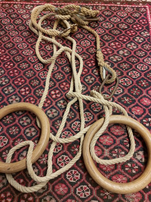 anelli da palestra (1) - legno, corda, metallo Oggetti decorativi Brocante usato  