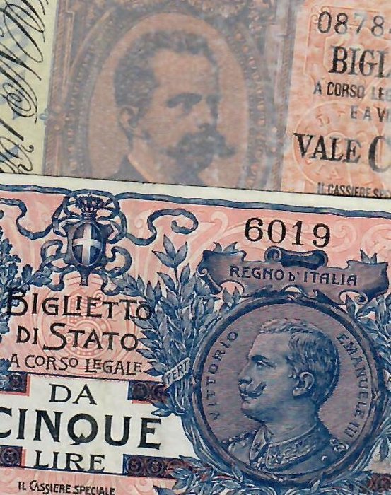 Italia - 5 lire State & Treasury varieties - Pick 18c, 23b, 23c, 23d, 23f & 23g Banconote, usato usato  