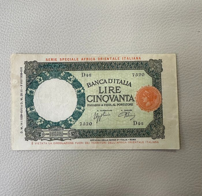 Africa orientale italiana - 50 Lire 14/01/1939 "Lupetta" AOI Africa Orientale Italiana usato  