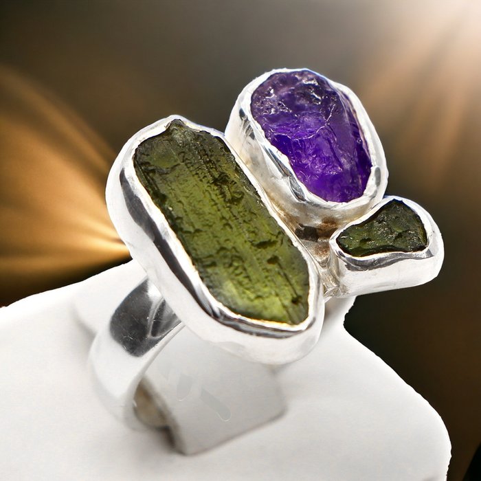 Amethyst moldavite ring for sale  