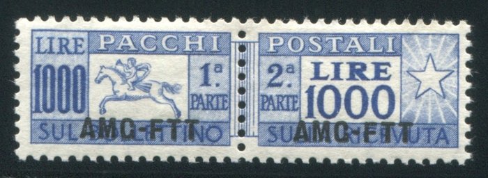 Trieste - zona A 1954 - Trieste A pacchi postali Lire 1000 oltremare AMG-FTT  dent. pettine usato  