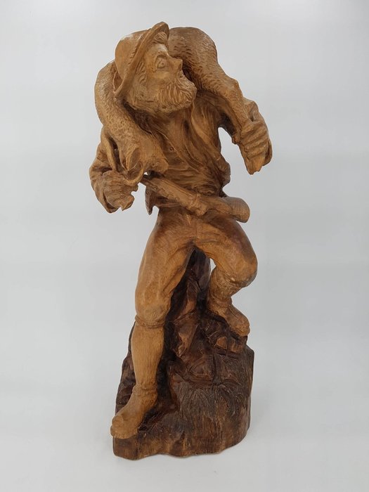 R L - Grande scultura in legno "Il cacciatore" (60cm) - Legno - metà del XX secolo Antiquariato usato  