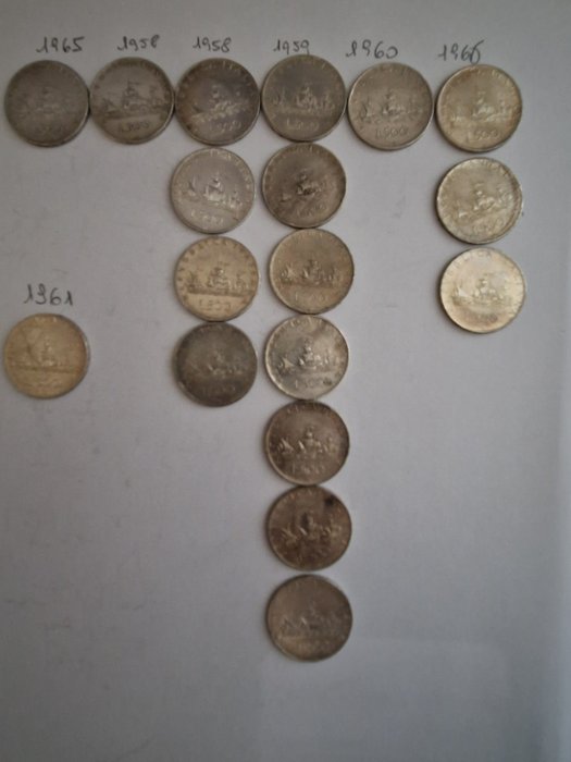 Italia, Repubblica Italiana. 500 Lire (18 pezzi) "Caravelle" argento Monete dal mondo usato  
