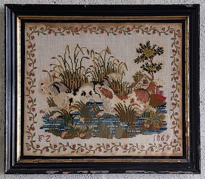 Spelende honden embroidery for sale  