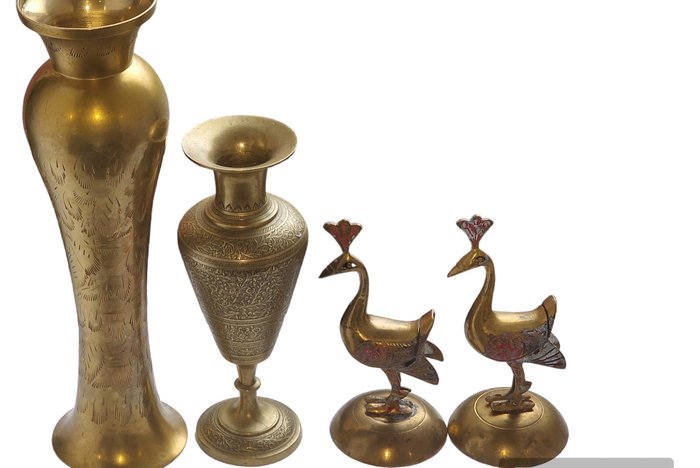 Vases peacocks brass for sale  