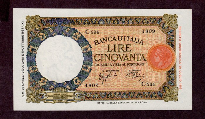Italy. lire 1940 usato  