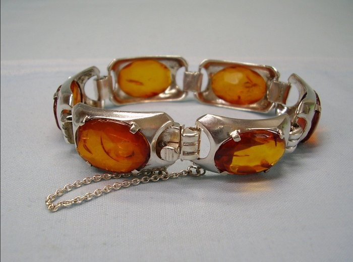 Bracelet silver amber for sale  