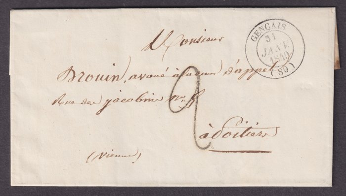 1849 unfranked letter for sale  