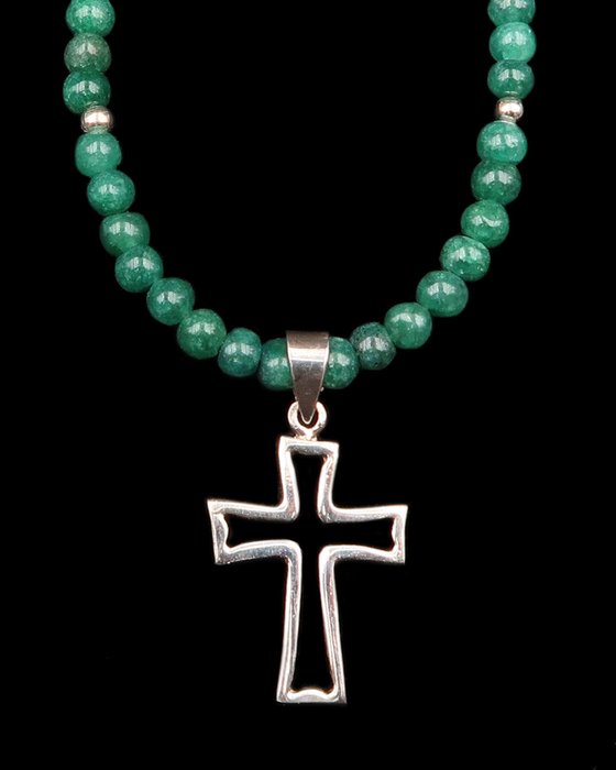 Emerald silver necklace for sale  