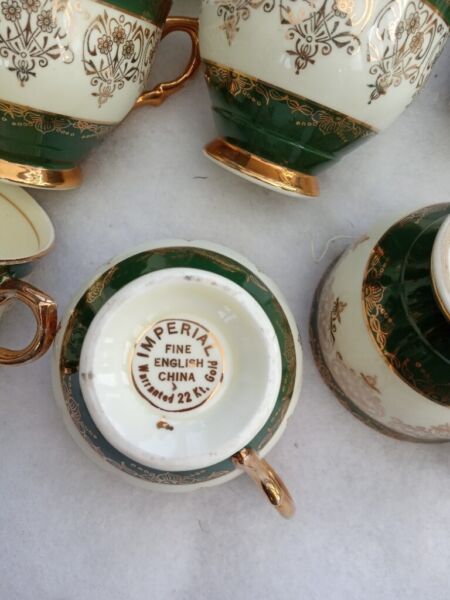 Used, 22ct Gold rimmed Imperial Fine English China tea set. Cups Saucers Plates Sugar Bowl Milk Jug for sale  Norwich