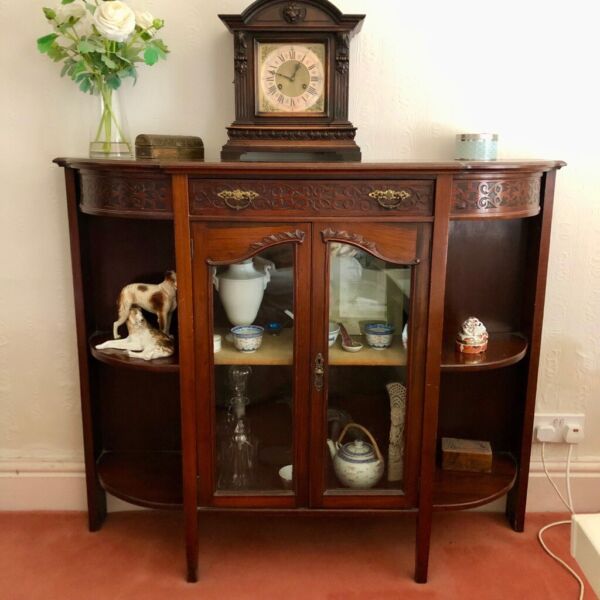 Gorgeous Original Antique Mahogany Display Cabinet Glazed Shelves Cupboard for sale  Stoke-on-Trent