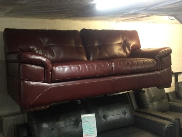 SCS RED/BURGANDY ENDURANCE LEATHER 3 SEATER SOFA for sale  Bedford