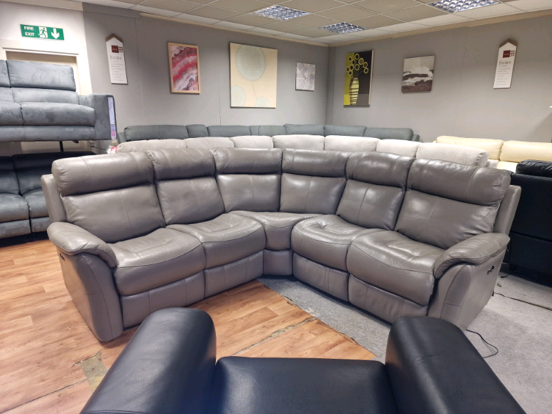Ex display Genuine Leather Corner Sofa power recliner , used for sale  Bolton