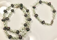 CONJUNTO DE MIÇANGAS VERDE PÉROLA FALSA VIDRO BOLO DE CASAMENTO VINTAGE VENEZIANO MURANO (C689A) comprar usado  Enviando para Brazil